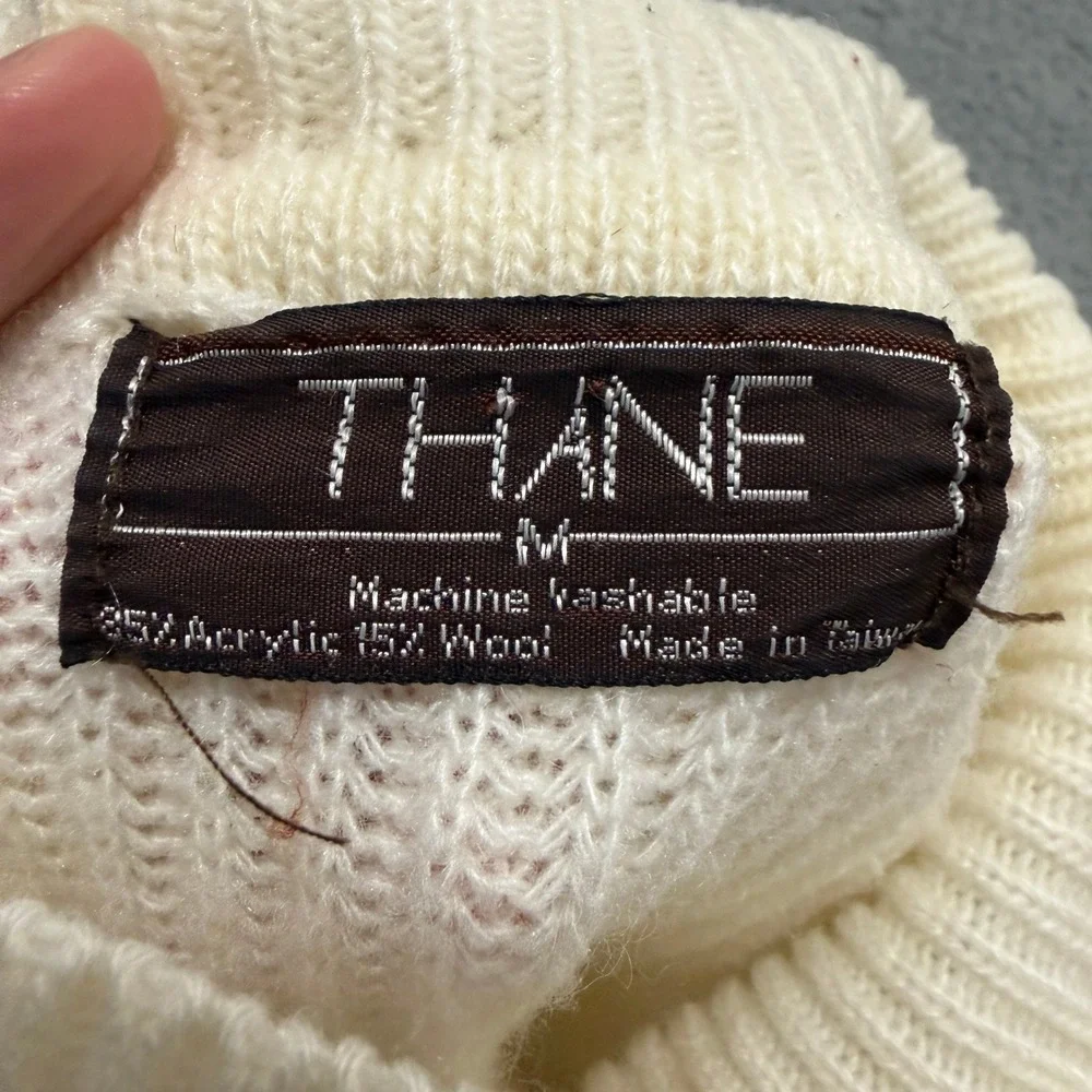 Vintage Thane Sweater Adult Size M Ribbed Turtleneck Cream White Wool Blend